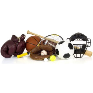 sport paraphanalia like footbal,bat,soccor ball, boxing gloves